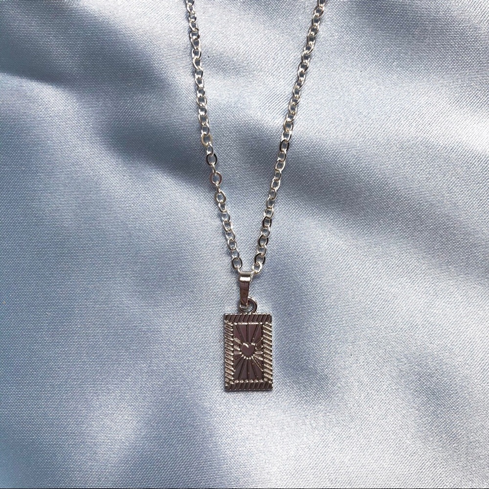 Silver Heart Rectangle Charm Necklace
